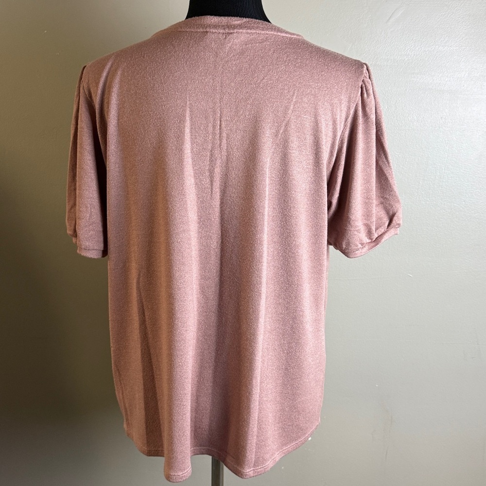 Mod Ref Women's V-Neck Puff Sleeve Mauve Top Sz XL - Picture 4 of 6